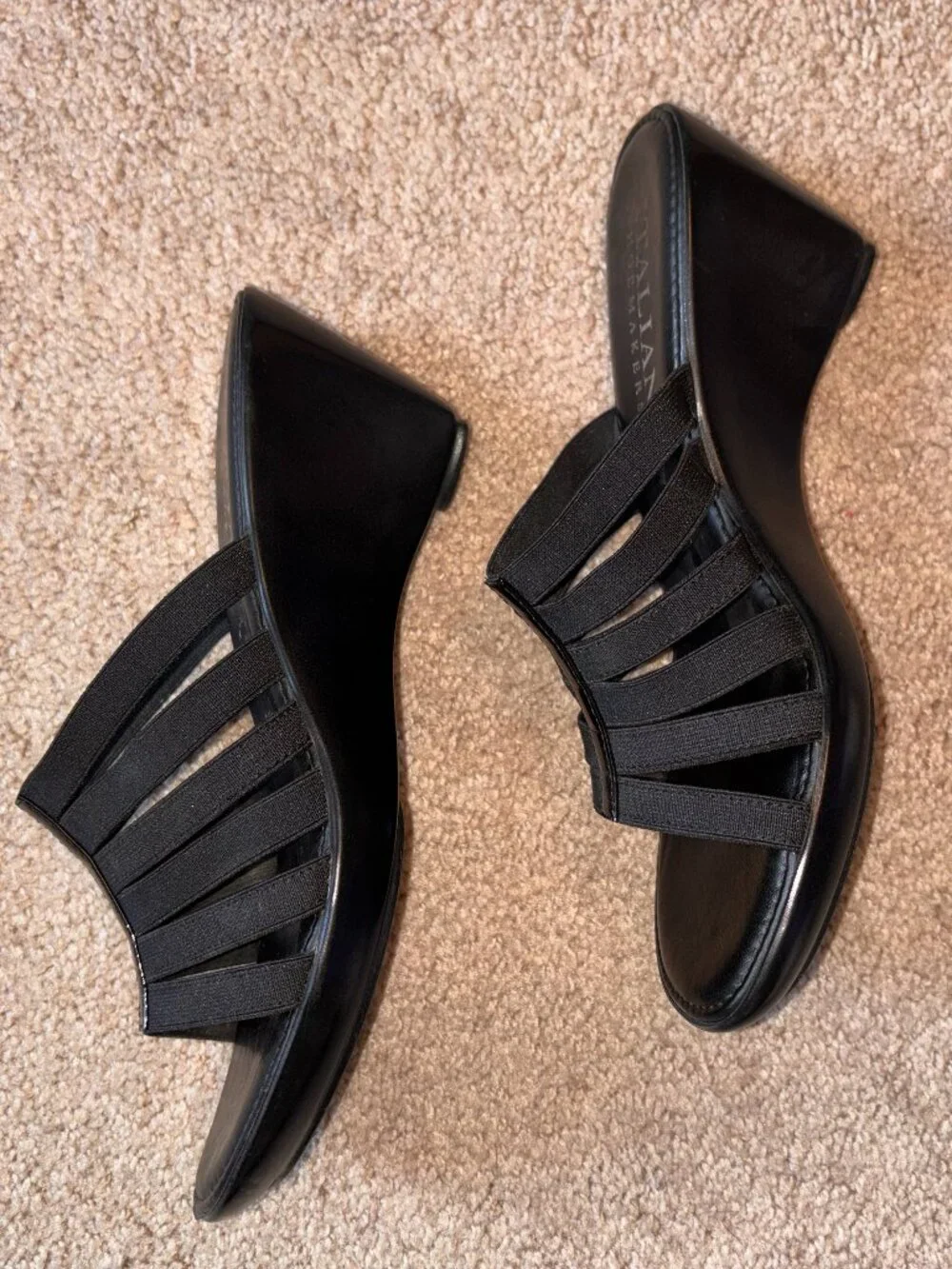 Italian Shoemakers Black Stretch Strappy Wedge Sandals 9M